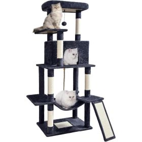 ABCPET 63-inch Multi-level Cat Climbing Frame, Indoor Cat Sisal Scratch Post, Cat Bed, Hammock, Hanging Ball, Extension Platform,Self-pickup Only (Option: Dark Grey)